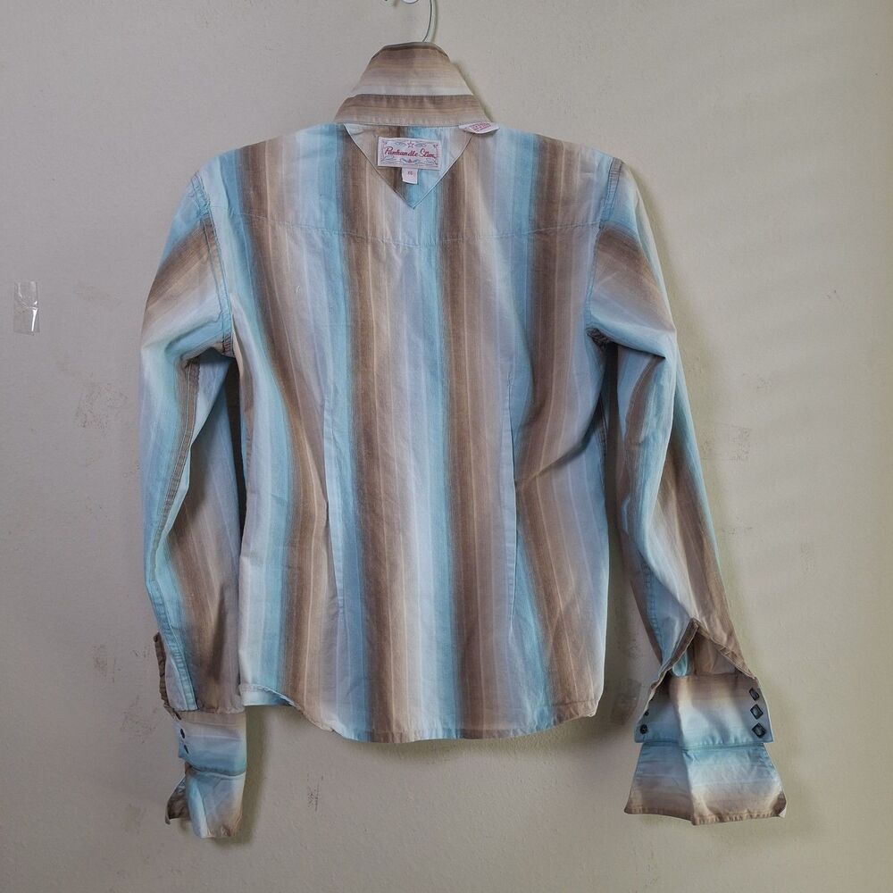 Panhandle Slim Stripe Western Shirt Women XS Diamond Pearl Snap Turquoise  Rodeo - Picture 15 of 15